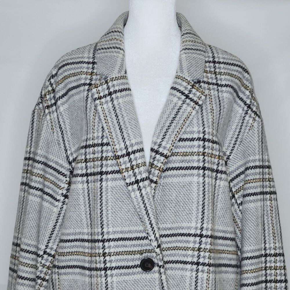 Madewell Bryant Coat Pearl Ivory Wool Blend Houndstooth Plaid Light Academia M - Picture 3 of 14